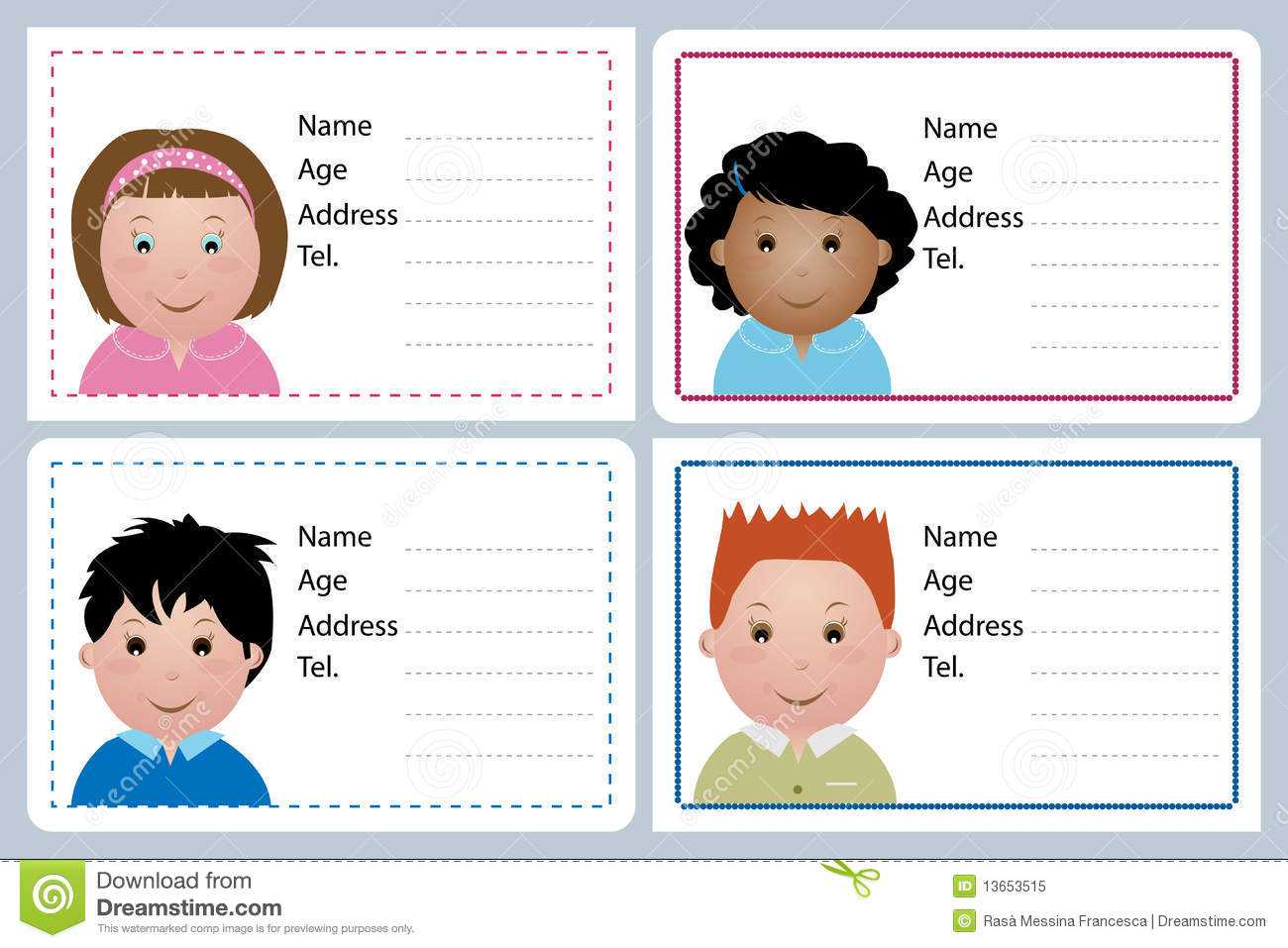 Children Name Card Stock Vector. Illustration Of Horizontal Intended For Id Card Template For Kids
