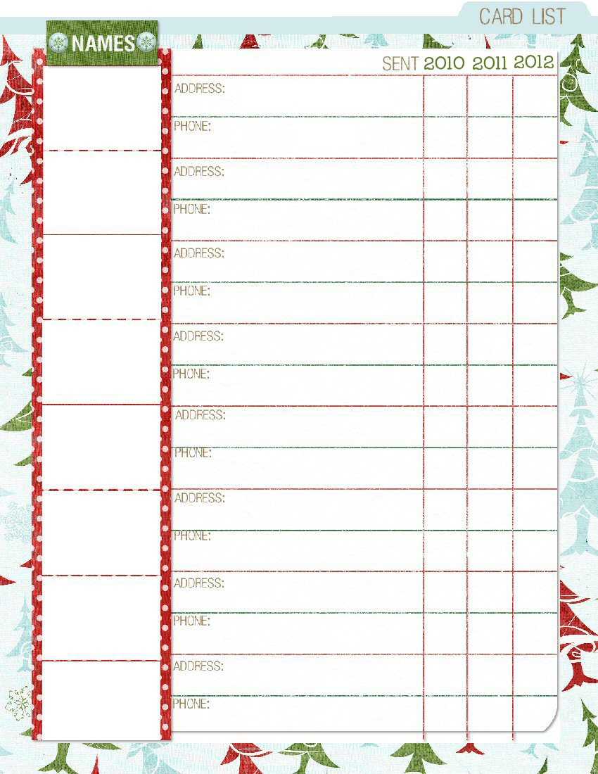 Christmas Card Lists Organizer – Dalep.midnightpig.co In Christmas Card List Template