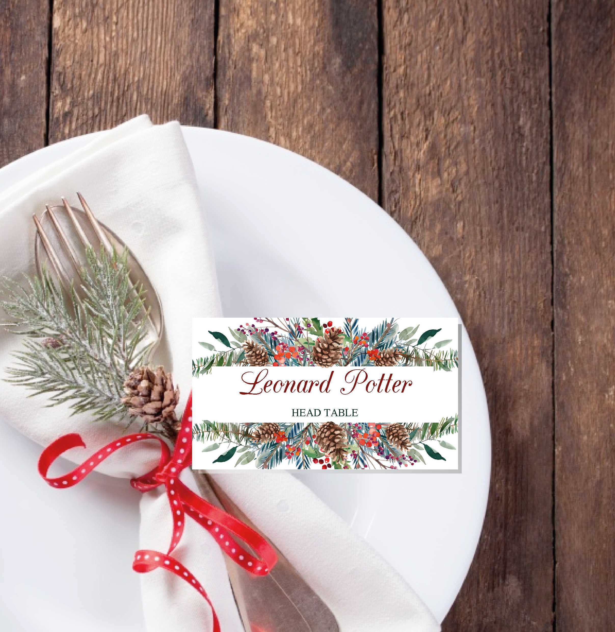 Christmas Place Cards Printable Template, Editable Names For Christmas Table Place Cards Template