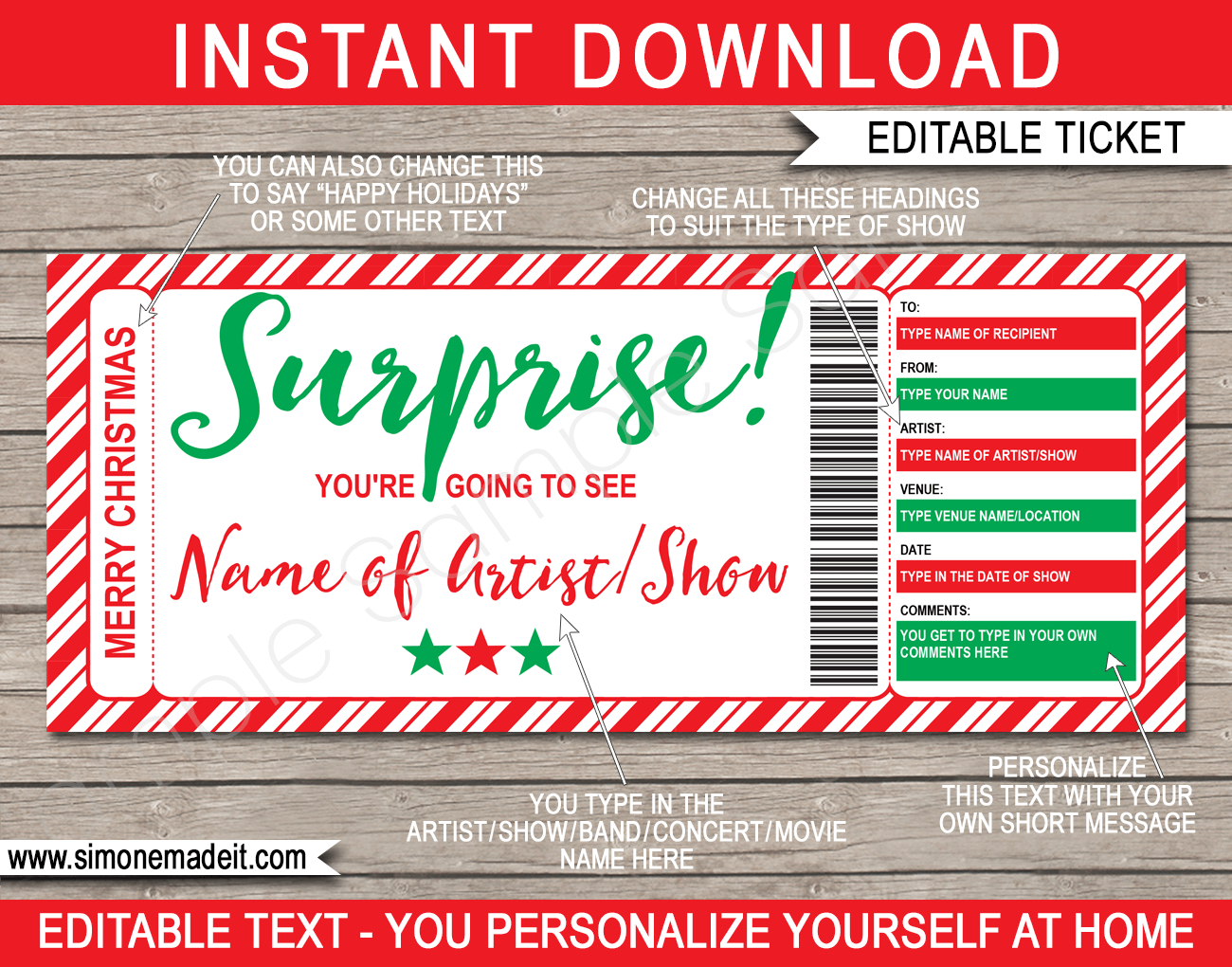 Christmas Surprise Concert Ticket Gift Within Movie Gift Certificate Template