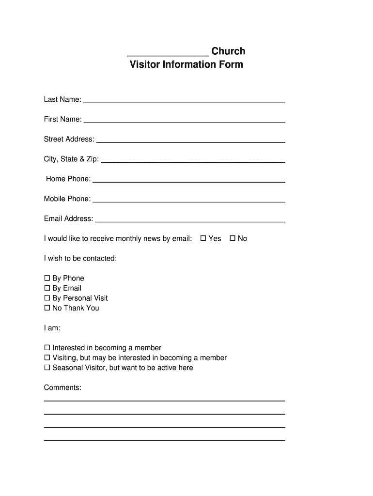Church Visitor Form Pdf – Fill Online, Printable, Fillable With Regard To Church Visitor Card Template