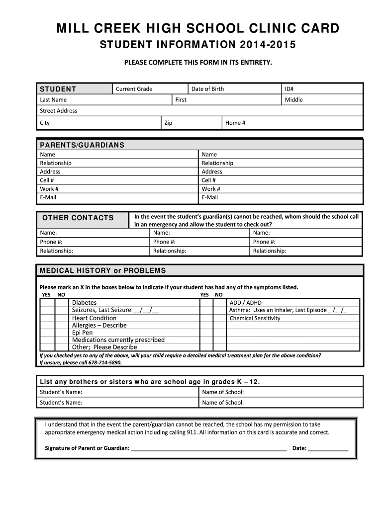Clinic Card – Fill Out And Sign Printable Pdf Template | Signnow Intended For Student Information Card Template