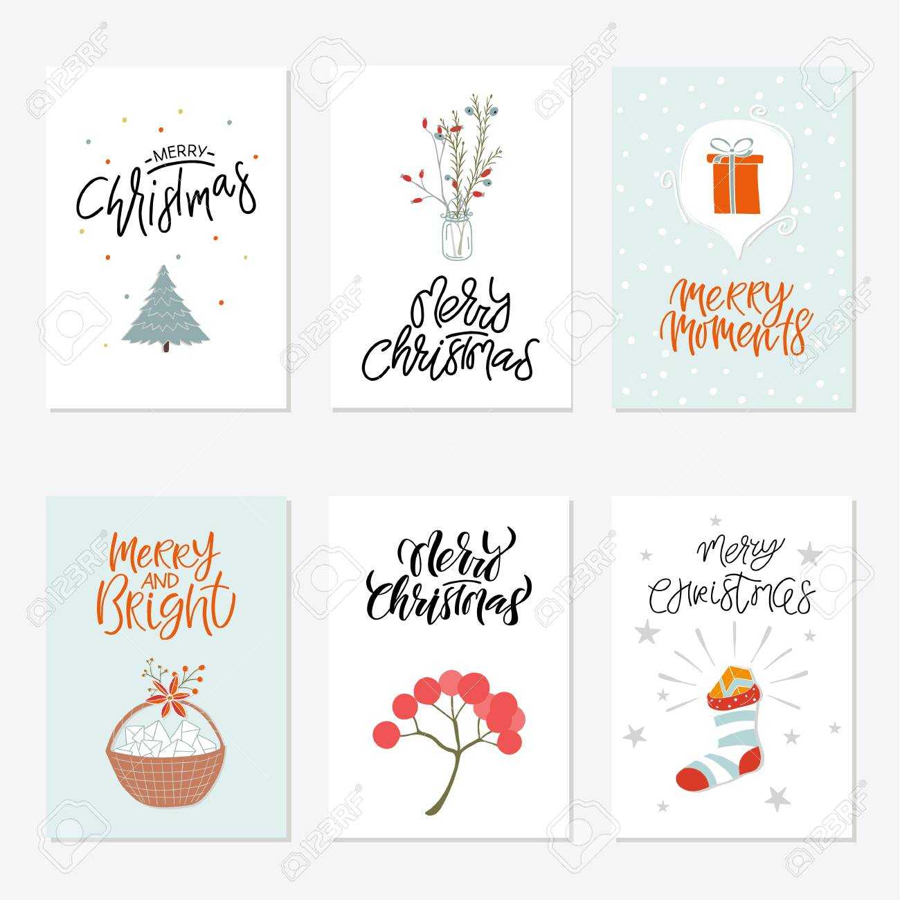 Collection Of 6 Cute Merry Christmas Gift Cards. Set Of Six Printable.. For Printable Holiday Card Templates