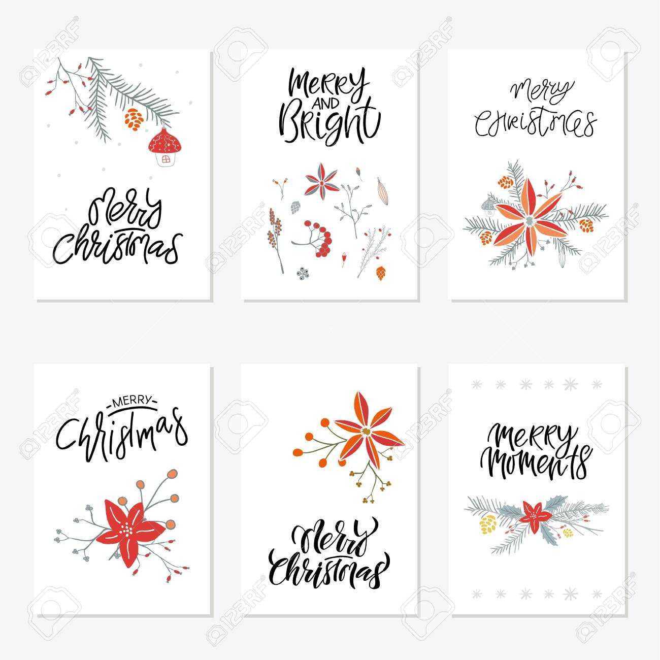Collection Of 6 Cute Merry Christmas Gift Cards. Set Of Six Printable.. Pertaining To Printable Holiday Card Templates
