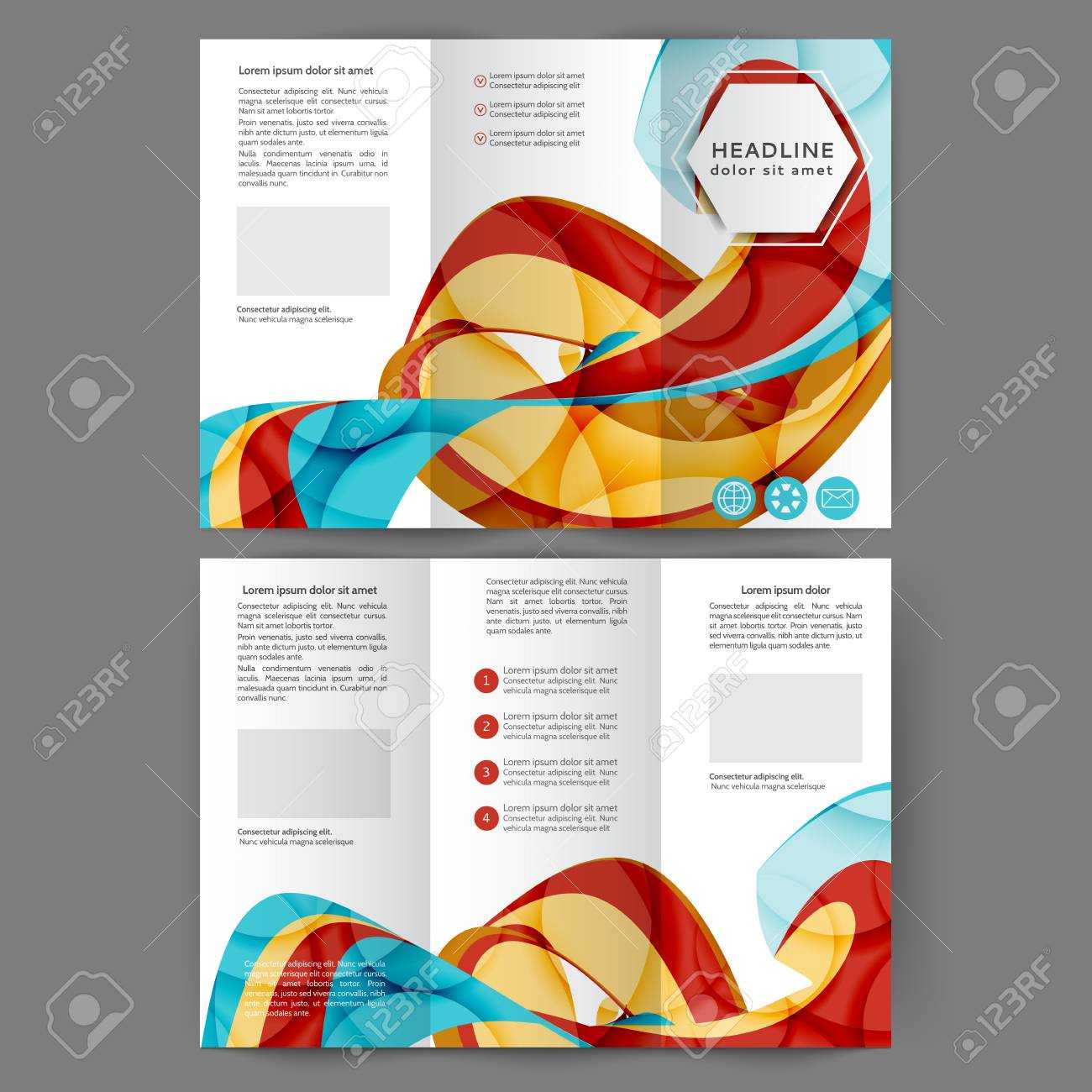 Color Tri Fold Business Brochure Design Template With Abstract Lines And  Waves Inside E Brochure Design Templates