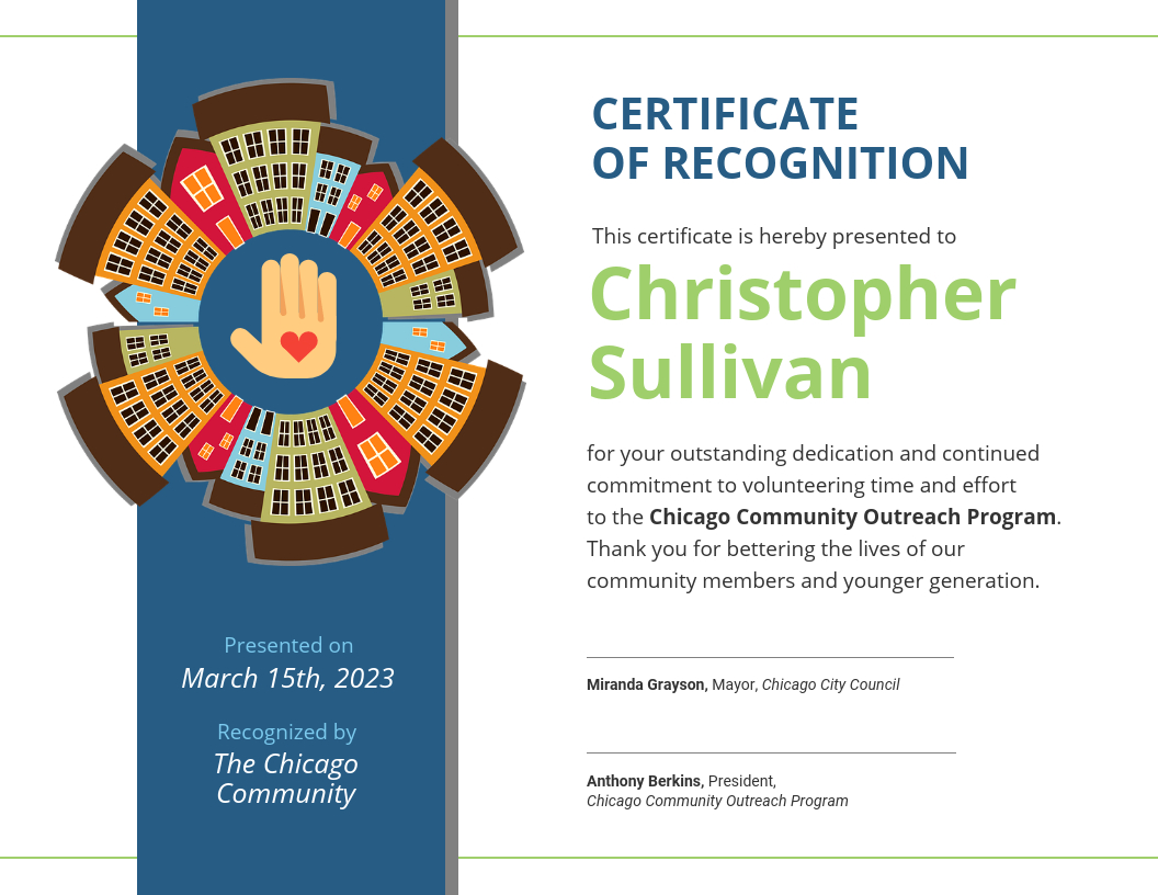 Community Volunteer Certificate Of Recognition Template For Volunteer Of The Year Certificate Template