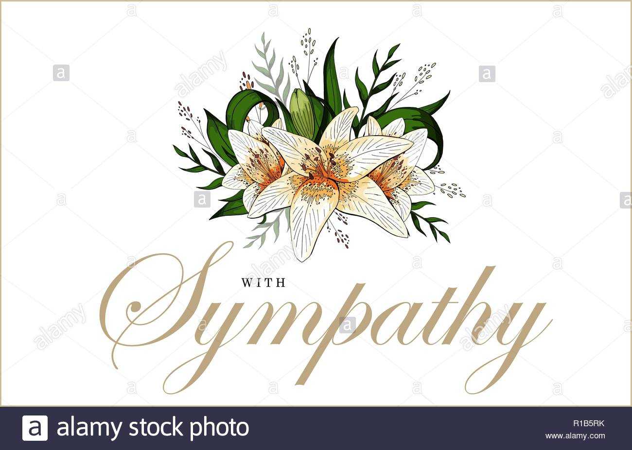 Condolences Sympathy Card Floral Lily Bouquet And Lettering Intended For Sympathy Card Template