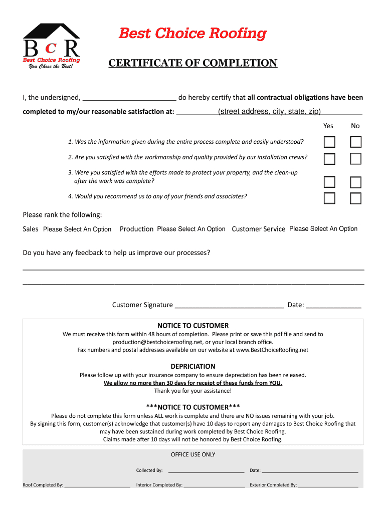 Contractor Job Completion Certificate – Fill Online Within Construction Certificate Of Completion Template