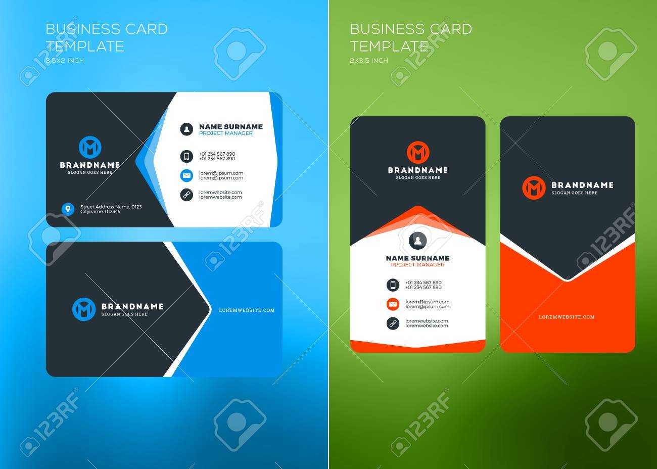 Corporate Business Card Print Template. Vertical And Horizontal.. Pertaining To Buisness Card Templates