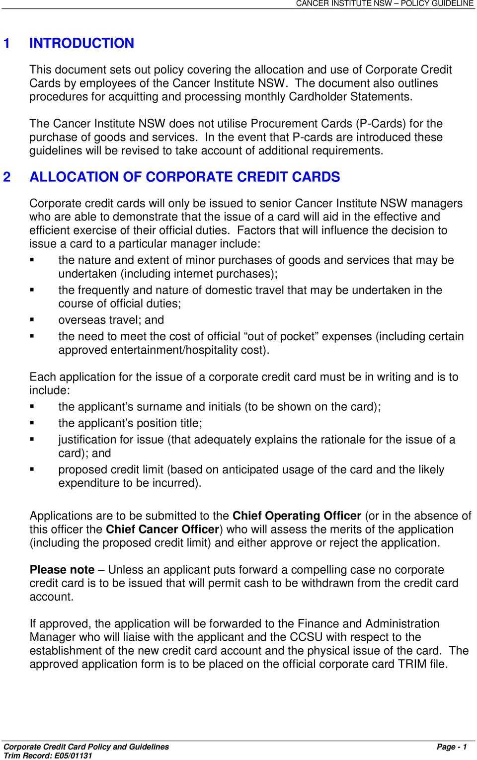Corporate Credit Card Policy & Guidelines - Pdf Free Download With Regard To Company Credit Card Policy Template