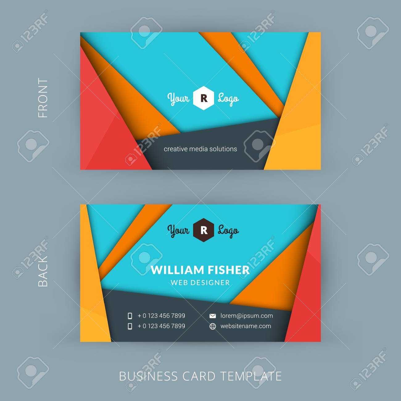 Creative And Clean Business Card Template With Material Design Abstract  Colorful Background In Web Design Business Cards Templates