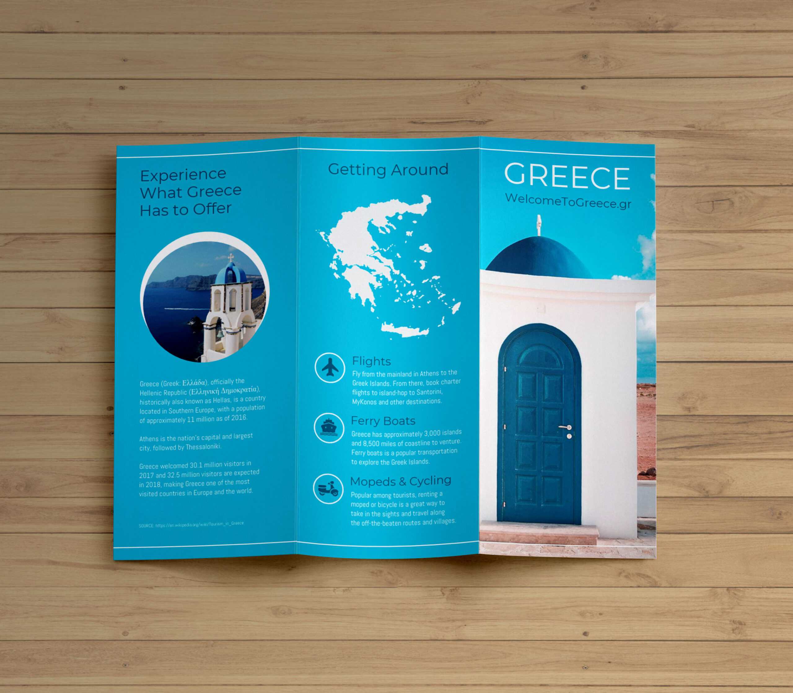 Creative Blue Greece Travel Trifold Brochure Idea For Travel Guide Brochure Template