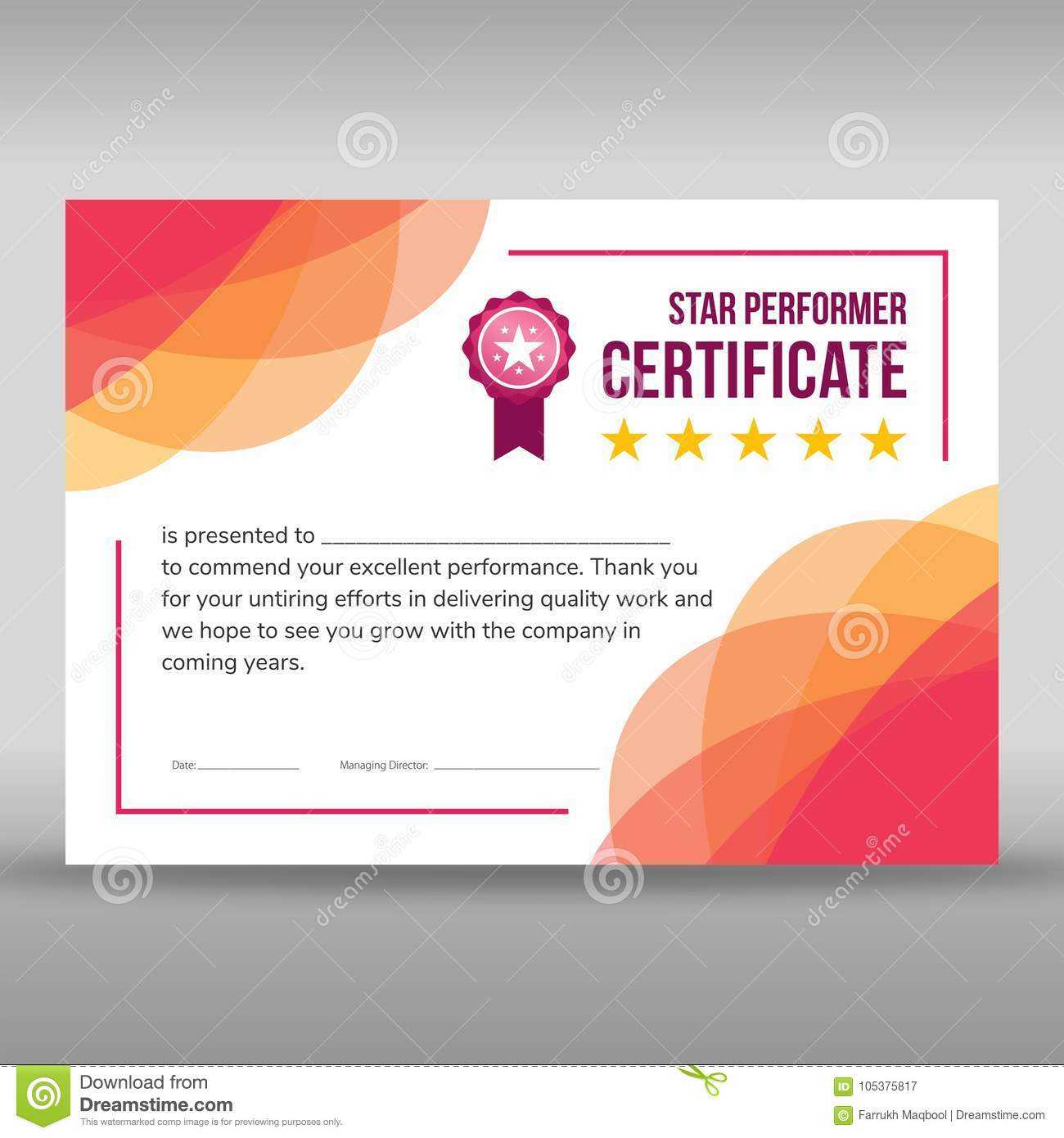 Creative Framed Pink And White Certificate Stock Vector Throughout Star Performer Certificate Templates