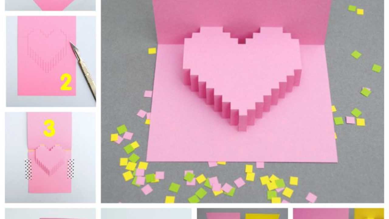 Creative Ideas – Diy Pixel Heart Popup Card For Pixel Heart Pop Up Card Template