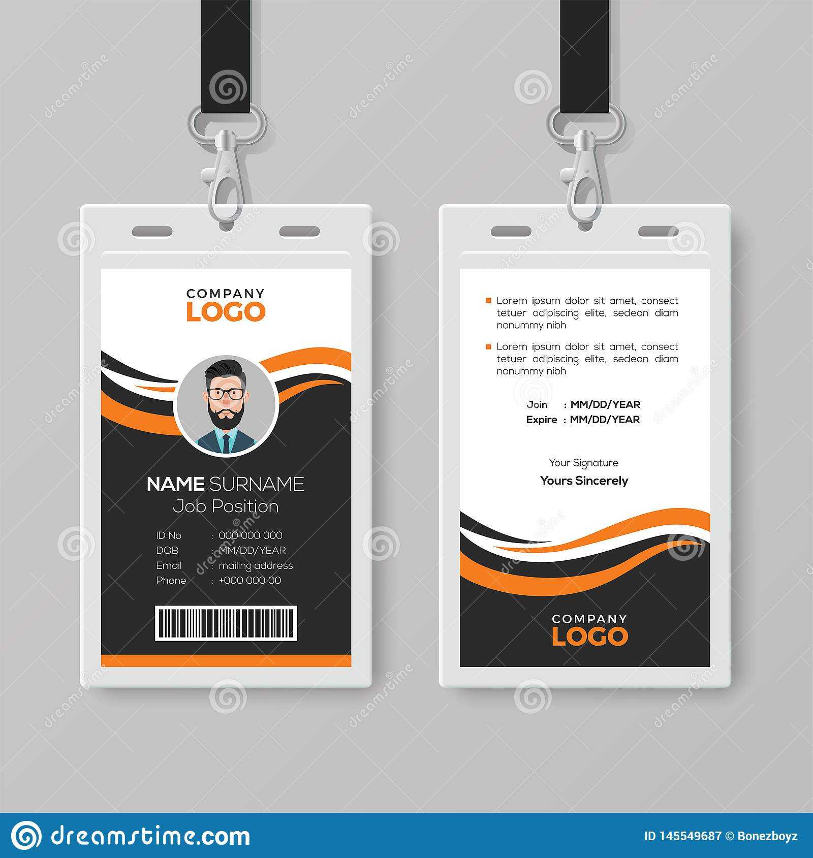 Creative Modern Id Card Template With Orange Details Stock Pertaining To Work Id Card Template