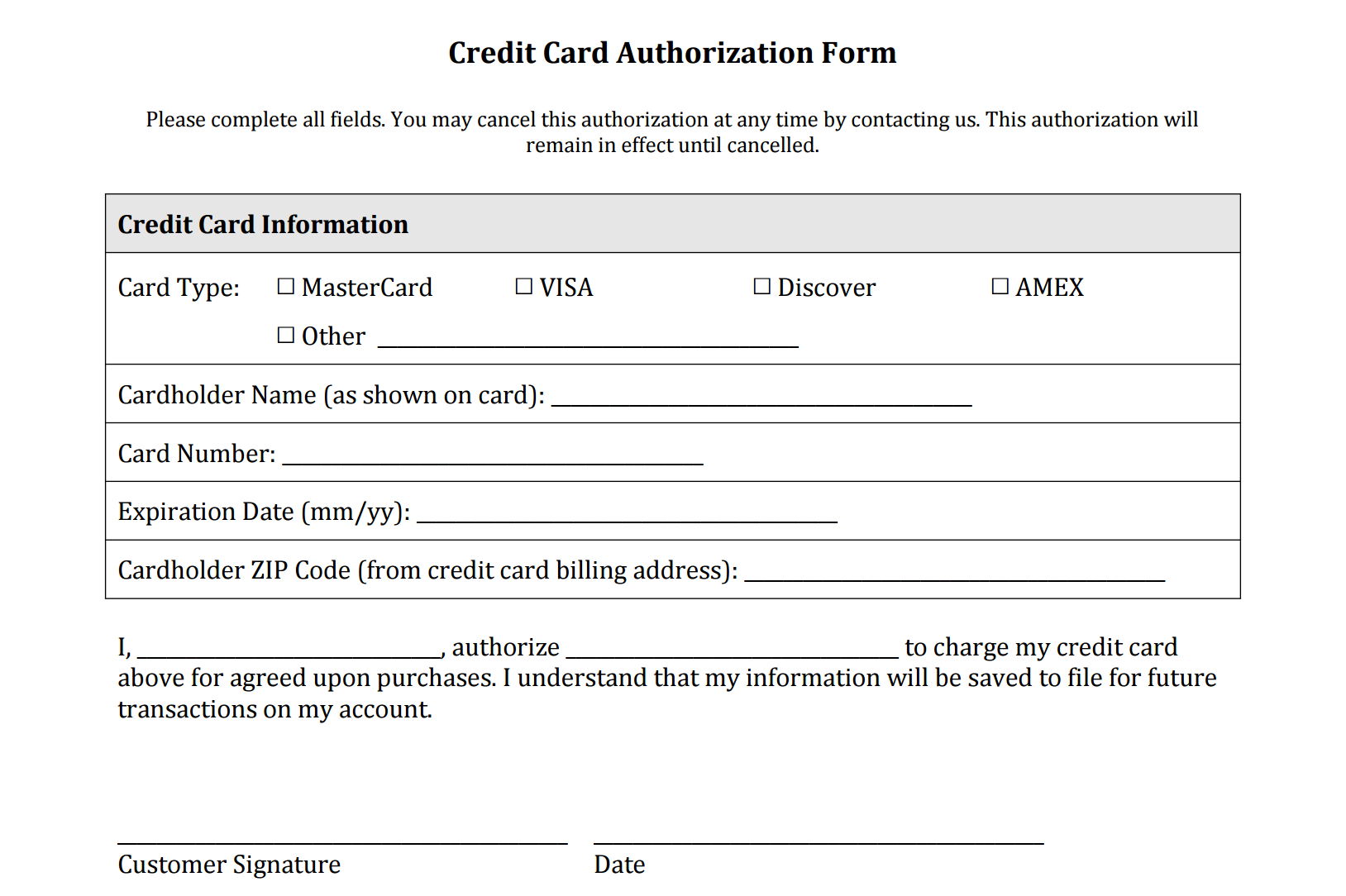 Credit Card Authorization Form Templates [Download] Pertaining To Authorization To Charge Credit Card Template
