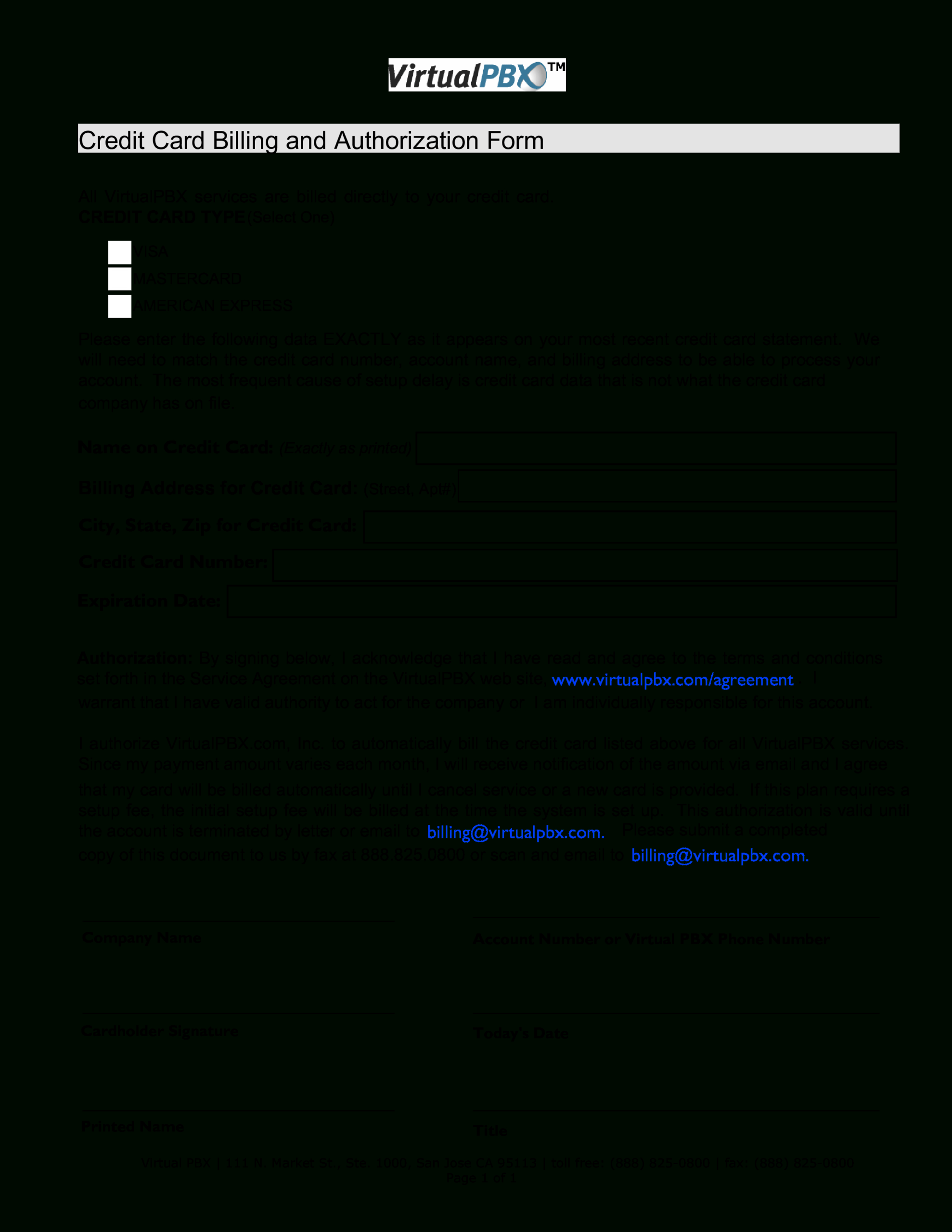 Credit Card Billing Form | Templates At Allbusinesstemplates For Corporate Credit Card Agreement Template