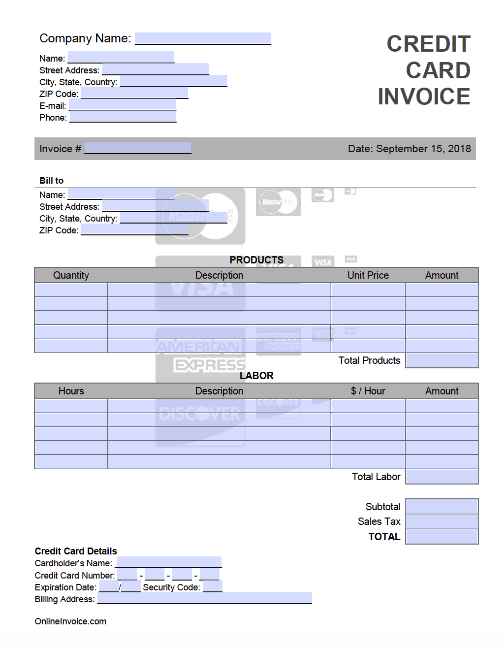 Credit Card Invoice Template - Onlineinvoice Pertaining To Credit Card Bill Template