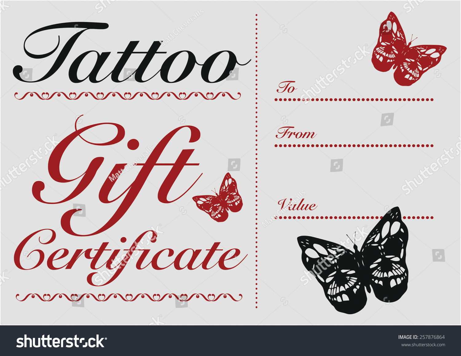 Стоковая Векторная Графика «Butterfly Skull Tattoo Gift Card Intended For Tattoo Gift Certificate Template