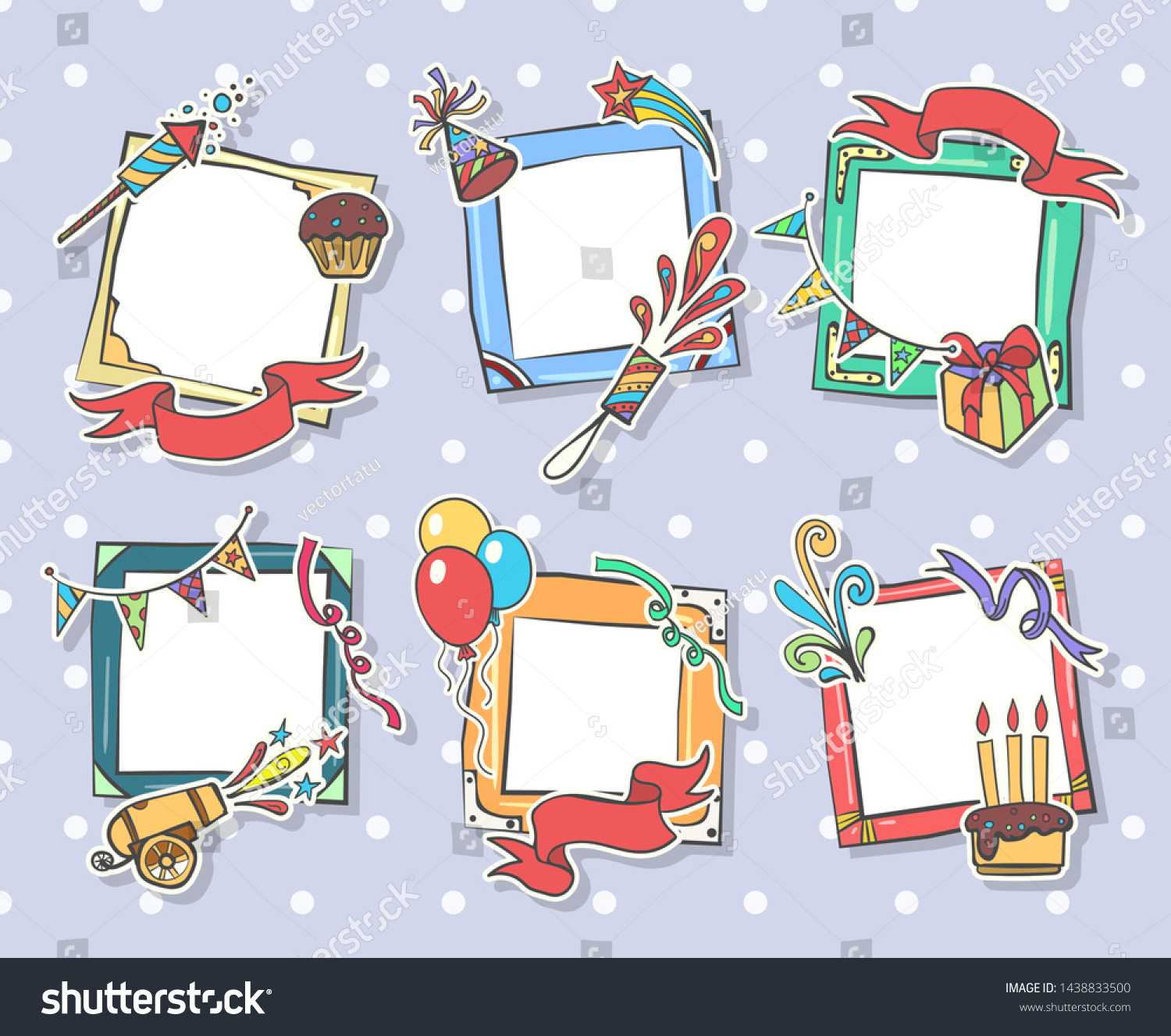Стоковая Векторная Графика «Creative Birthday Frames Kids In Birthday Card Collage Template