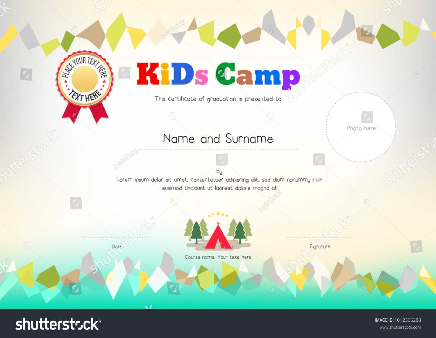 Стоковая Векторная Графика «Kids Summer Camp Diploma Within Summer Camp Certificate Template