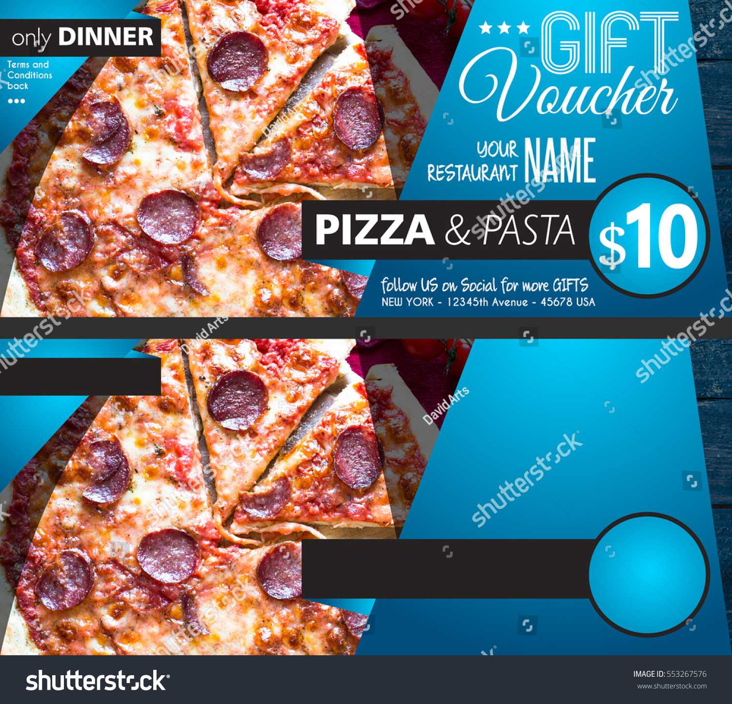 Стоковая Фотография «Restaurant Gift Voucher Flyer Template With Pizza Gift Certificate Template