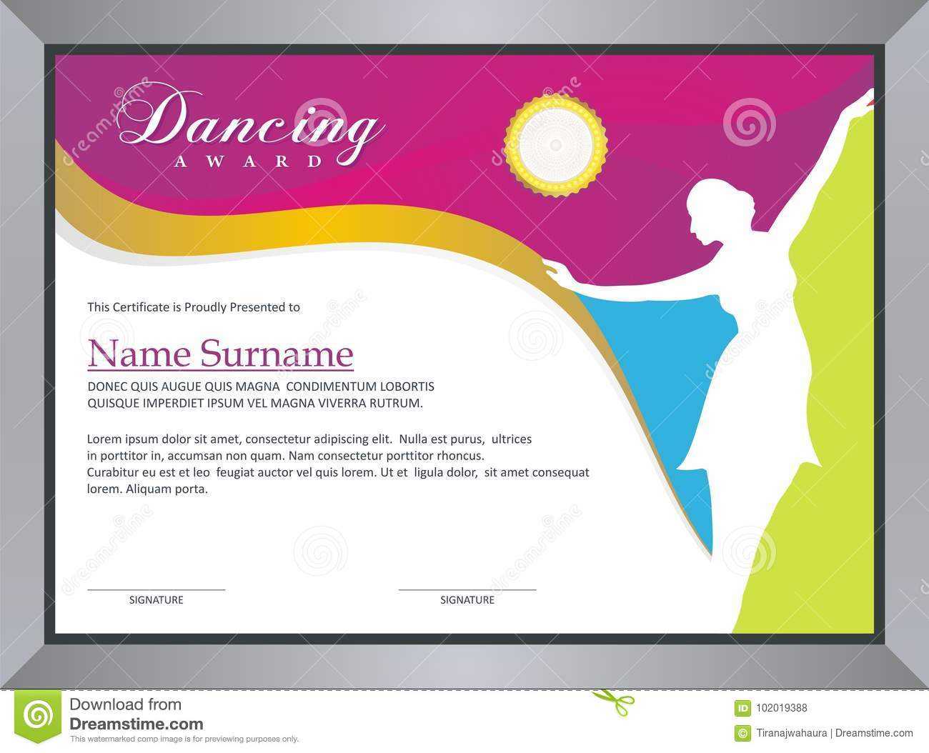 Dancing Award Stock Vector. Illustration Of Fashion – 102019388 Regarding Dance Certificate Template