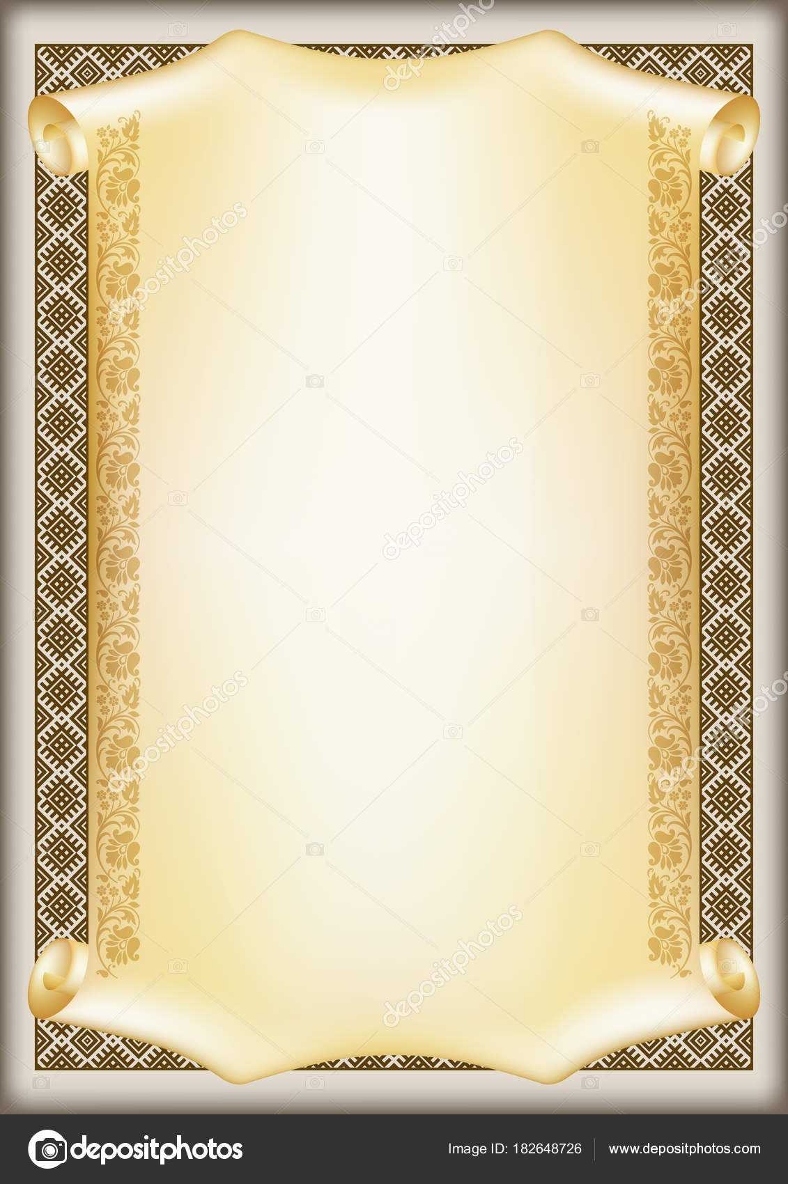 Decorative Rectangular Framework Ethnic Slavic Ornament For Scroll Certificate Templates