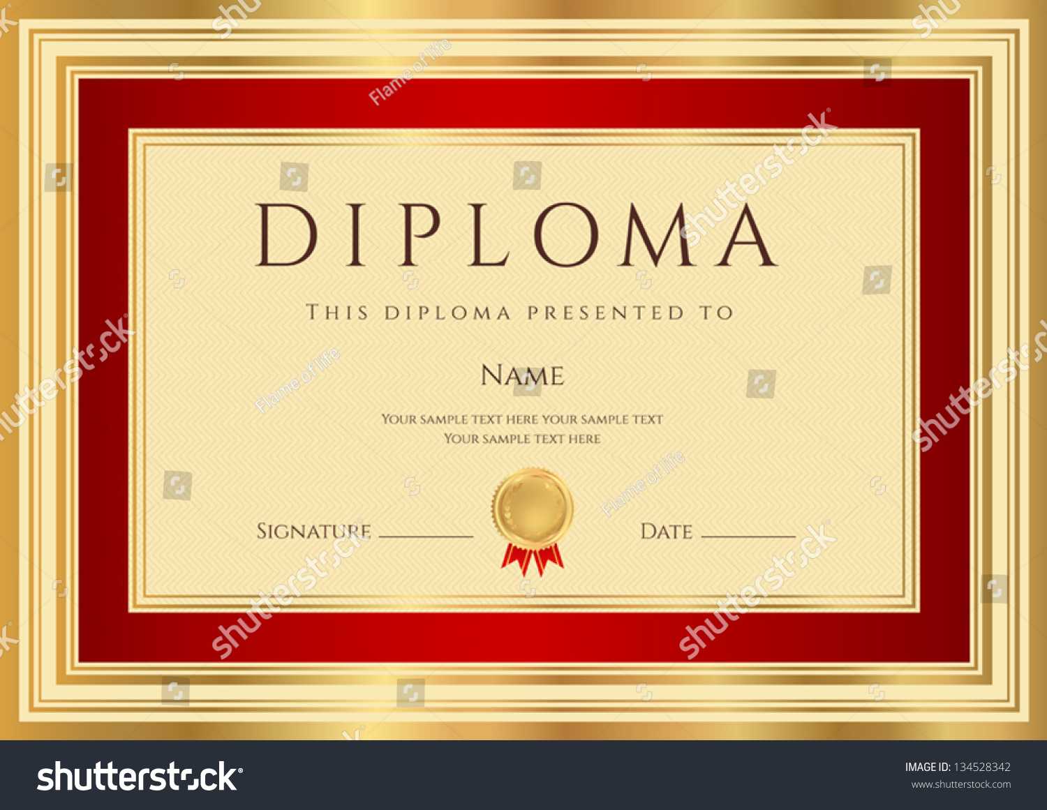 Diploma Certificate Template Guilloche Pattern Red Stock Regarding First Place Certificate Template