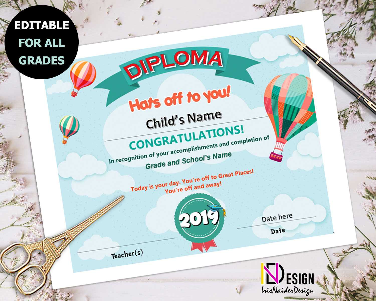 Diploma, Oh The Places You'll Go Inspired Certificate, Kindergarten, Pre K,  1St Grade, Graduation, 2Nd Grade, 3Rd Grade, 4Th Grade,5Th Grade Inside 5Th Grade Graduation Certificate Template