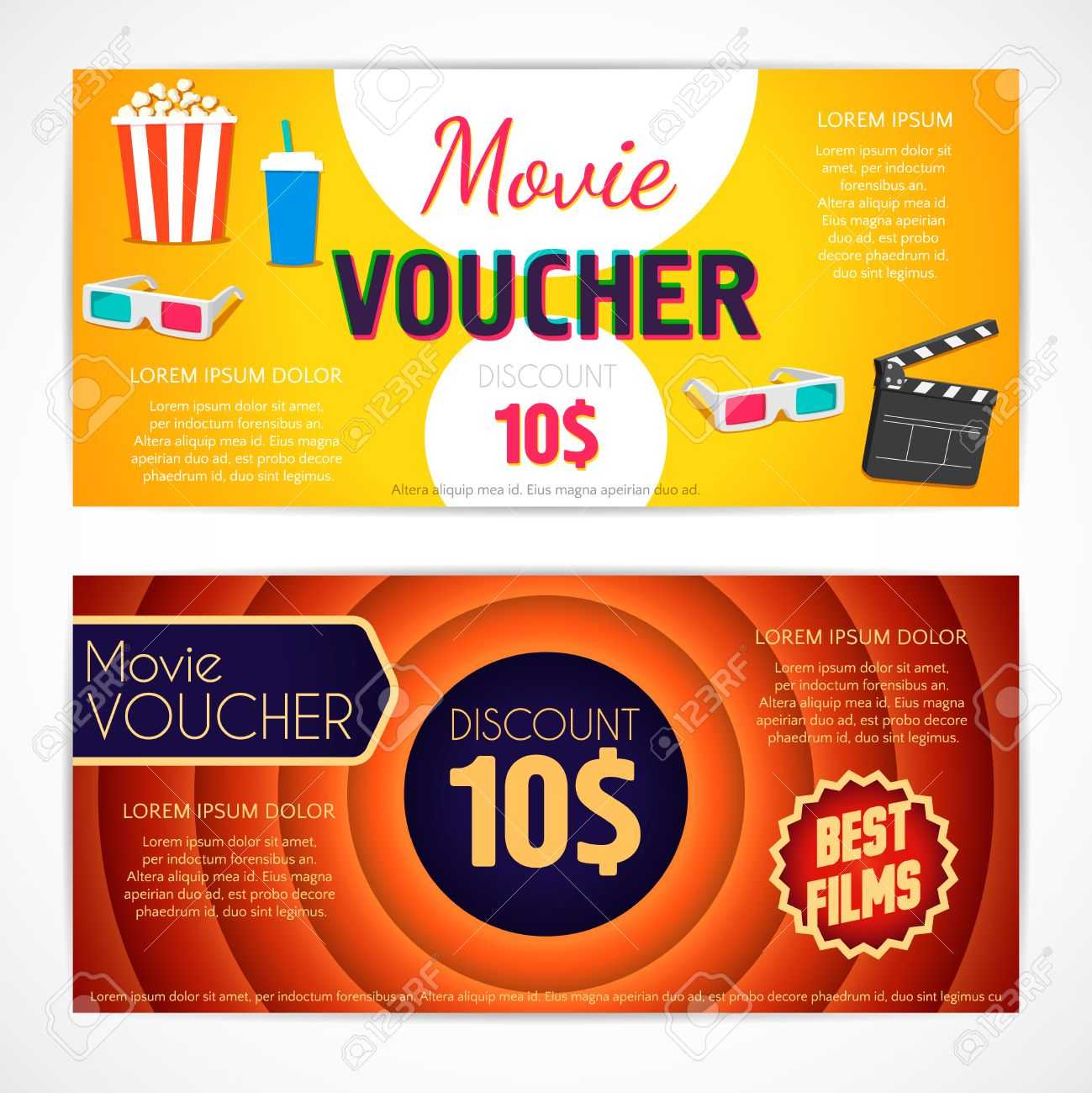 Discount Voucher Movie Template, Cinema Gift Certificate, Coupon.. With Movie Gift Certificate Template