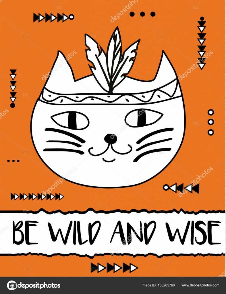 Doodle Cat Boho Feathers Headband. Modern Postcard, Flyer Throughout Headband Card Template