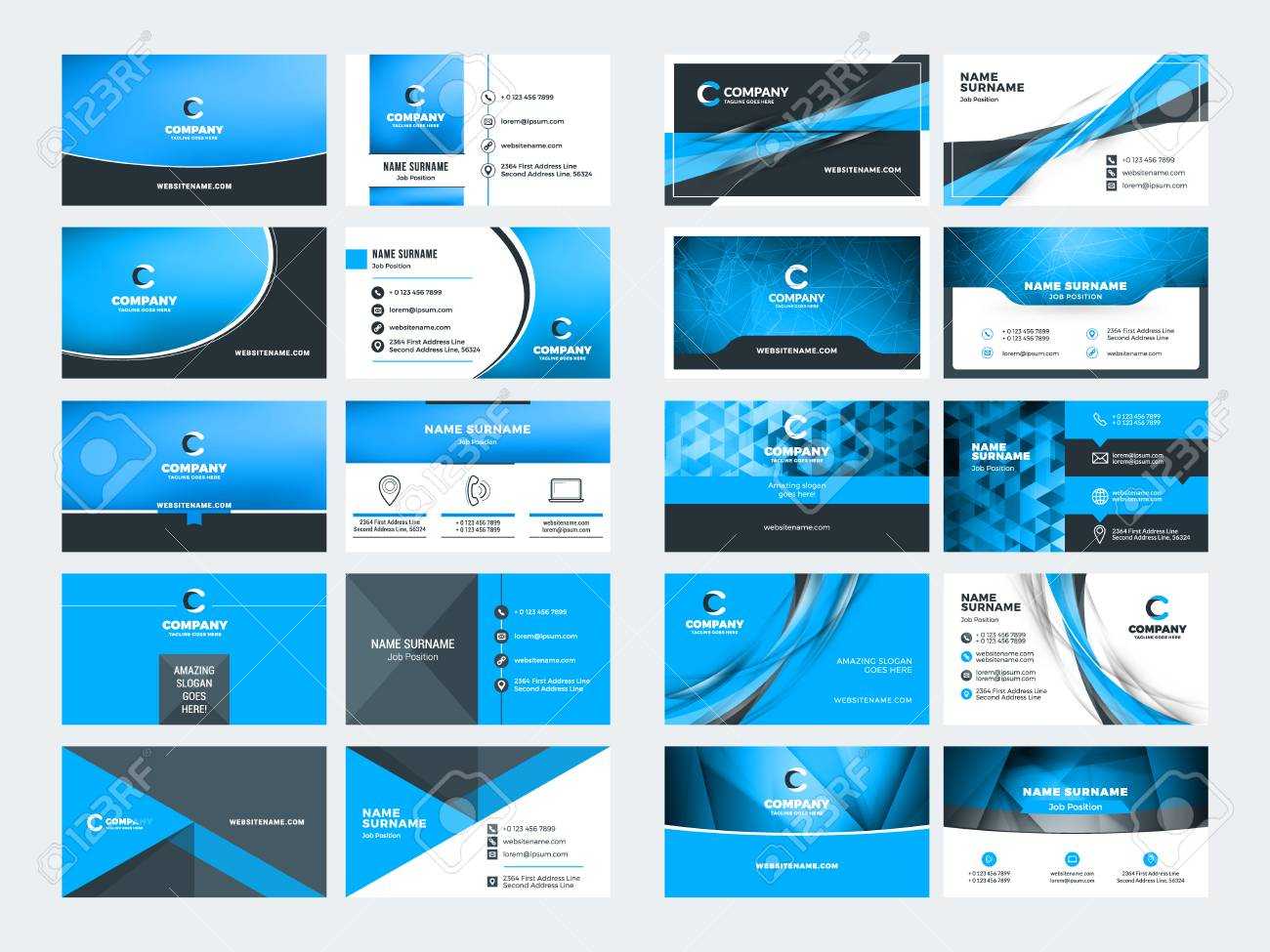 Double Sided Business Card Templates. Blue Color Theme. Stationery.. With Regard To Double Sided Business Card Template Illustrator