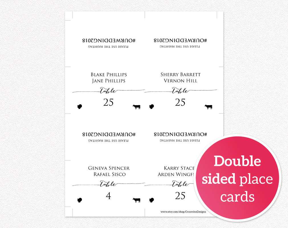 Double Sided Place Cards With Meal Options · Wedding Templates And  Printables In Table Name Card Template