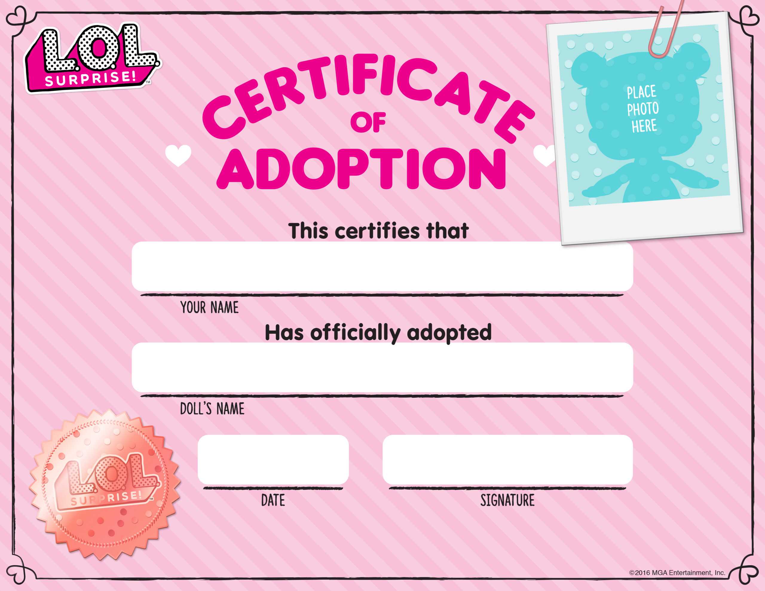 Download Fun Activities And Color Ins To Print Out And Play With Regard To Toy Adoption Certificate Template