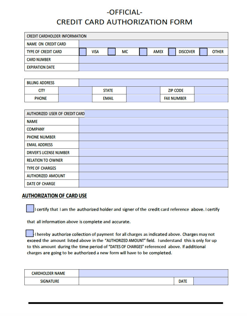 Download Sample Credit Card Authorization Form Template In Credit Card Billing Authorization Form Template