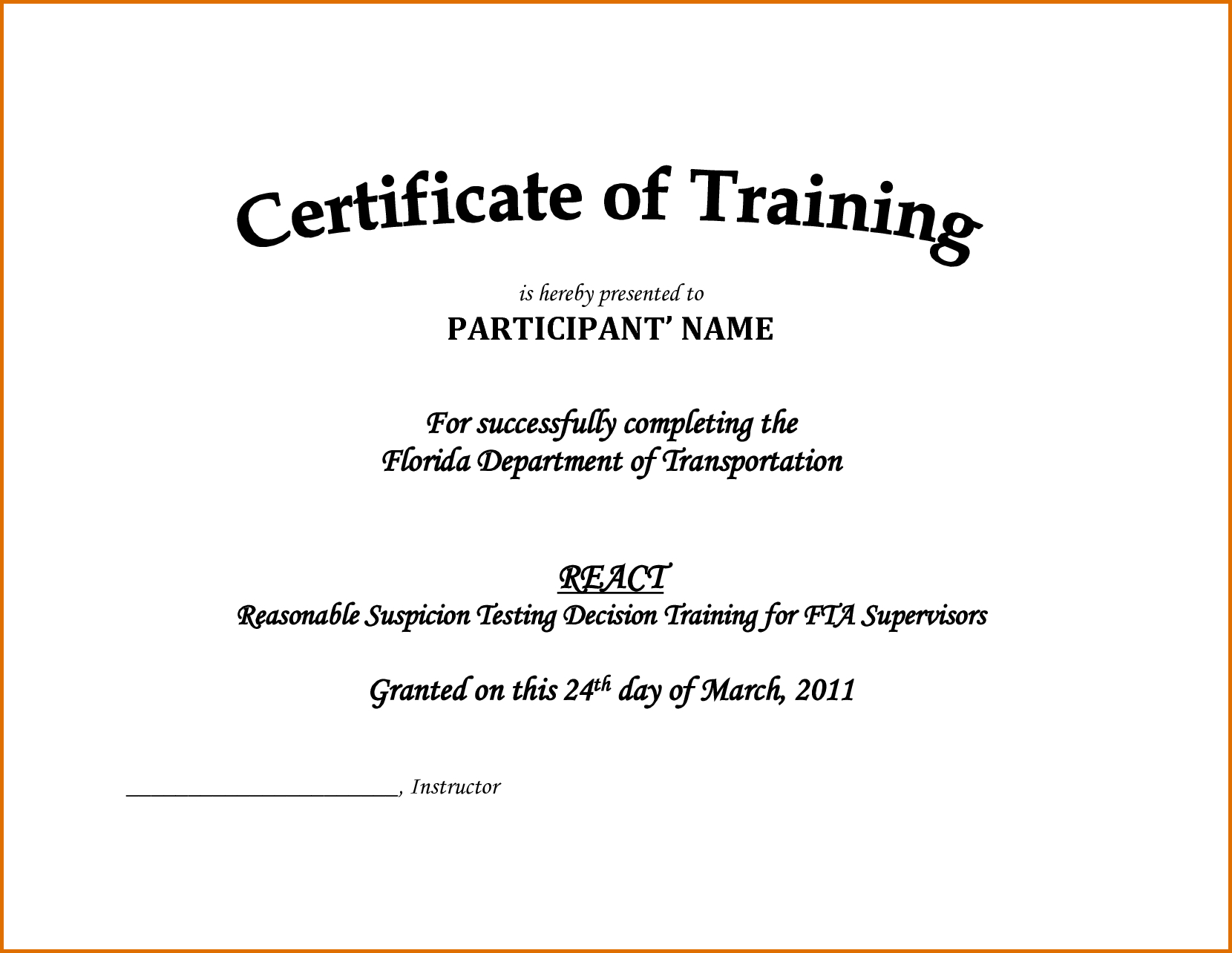 Downloadable Certificate Of Training Completion Template Intended For Template For Training Certificate