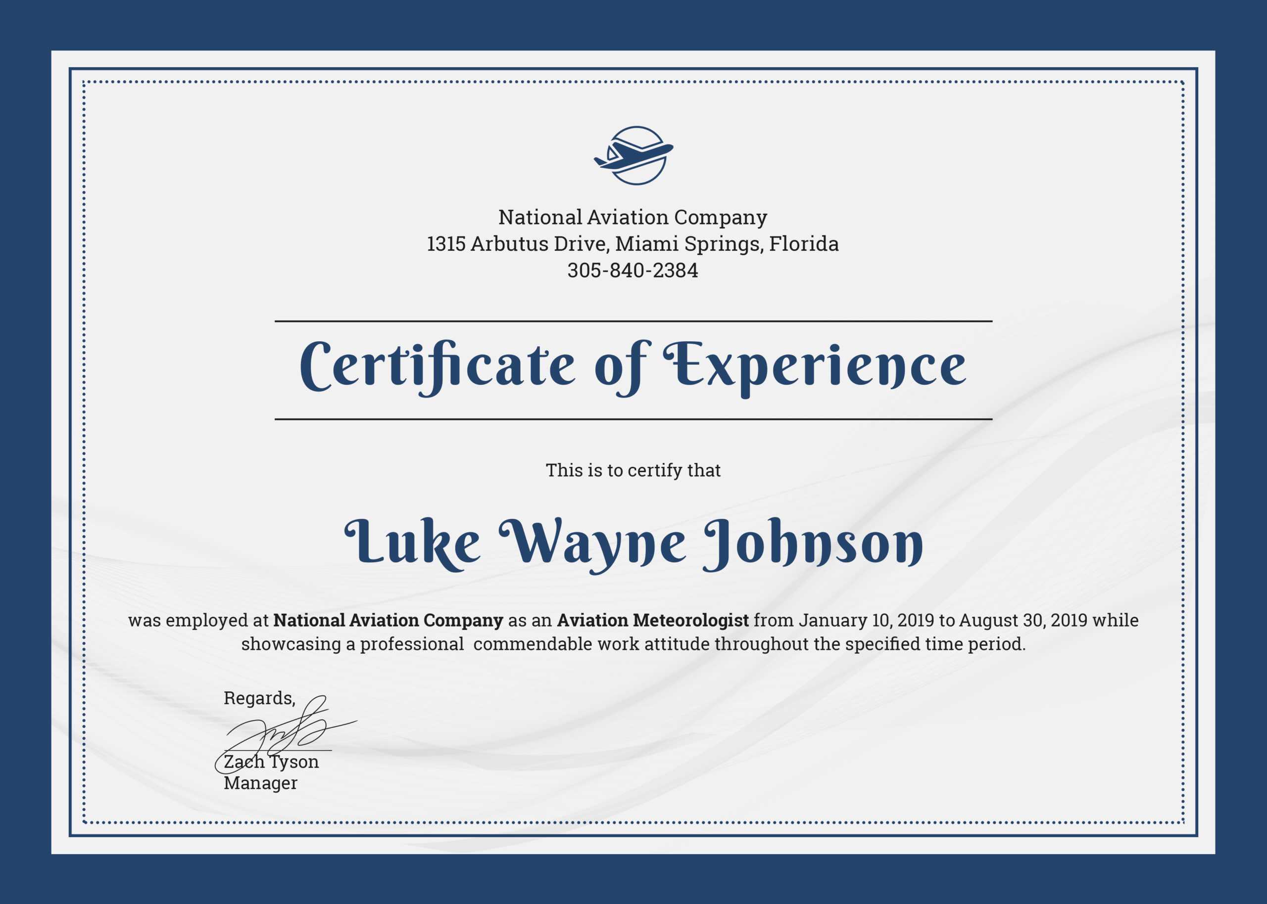 ❤️free Printable Certificate Of Experience Sample Template❤️ With Template Of Experience Certificate