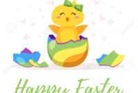 Easter Day Greeting Card Template With Cute Chick Hatched From.. throughout Easter Chick Card Template