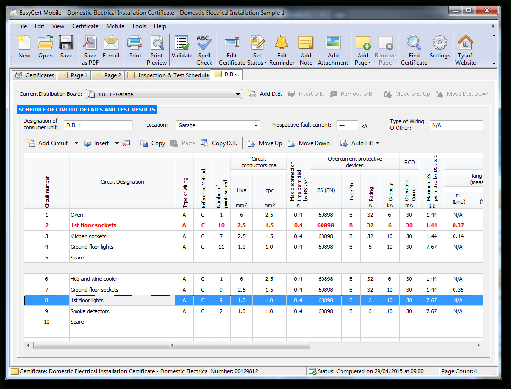 Easycert Electrical Software, Test & Inspection, Electrical Within Electrical Installation Test Certificate Template