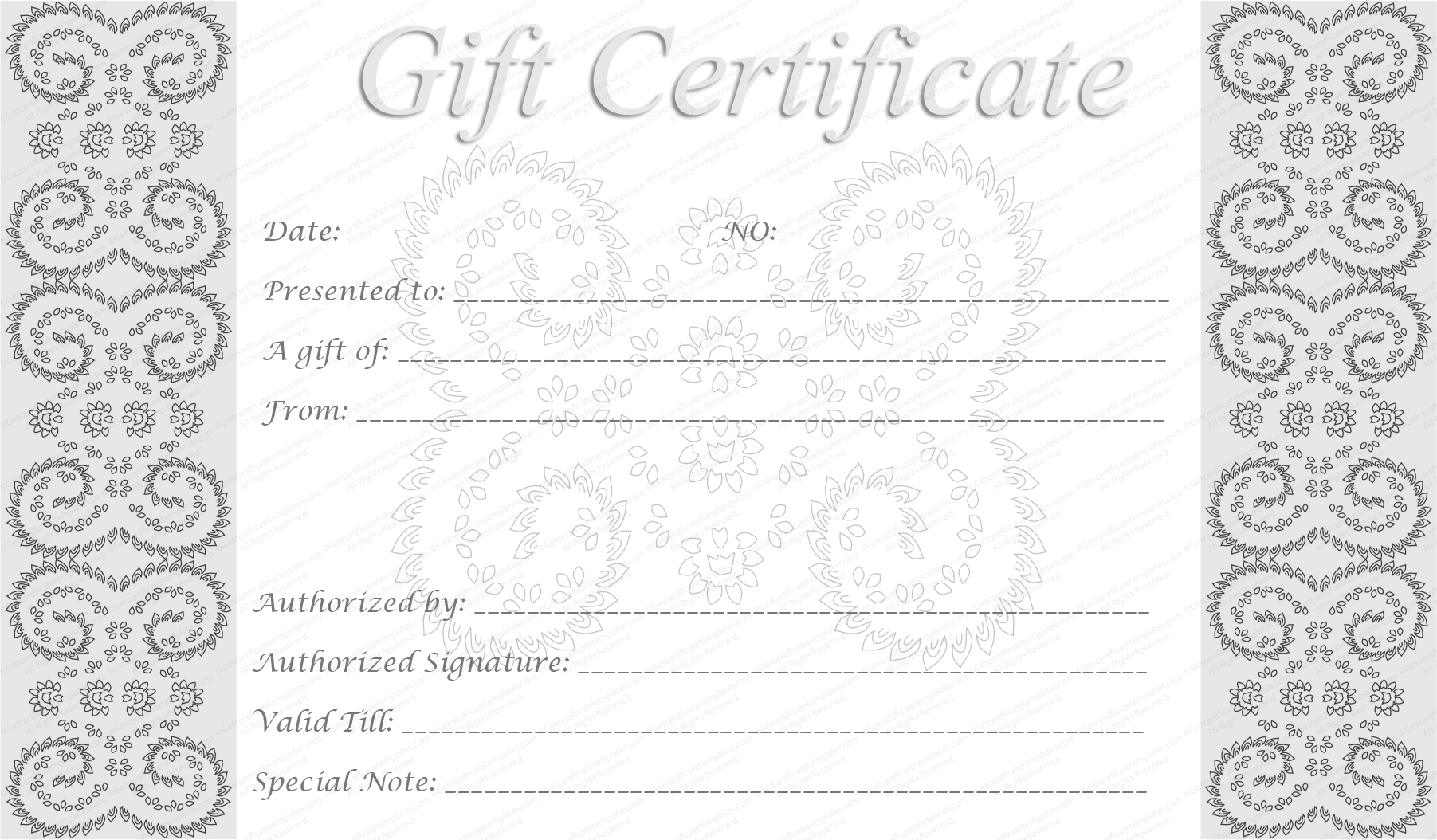 Editable And Printable Silver Swirls Gift Certificate Template Regarding Graduation Gift Certificate Template Free