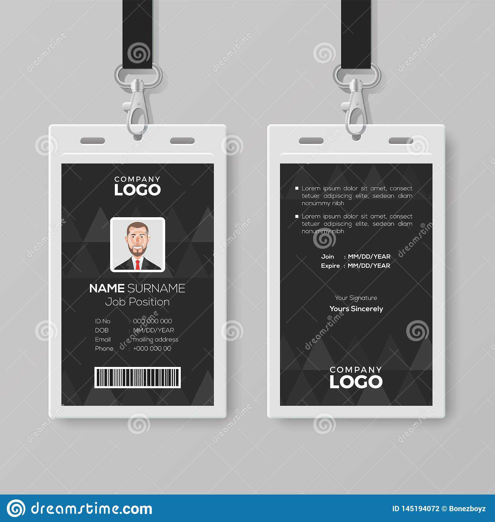 Elegant Black Id Card Design Template Stock Vector Inside Photographer Id Card Template