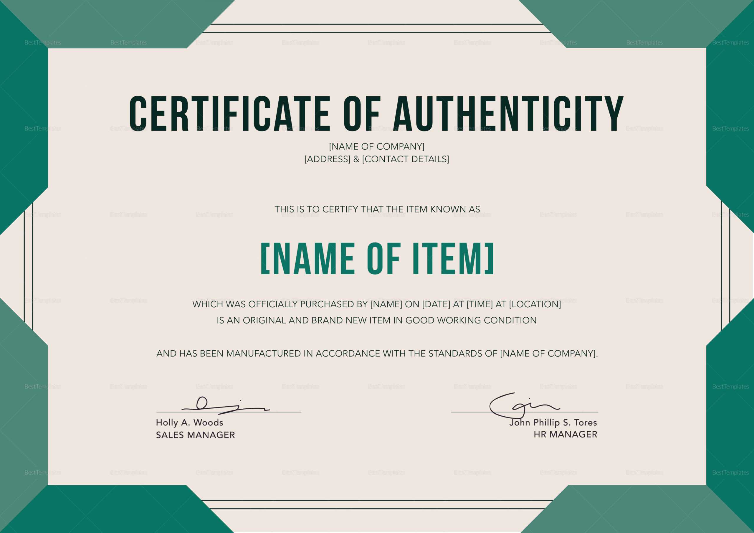 Elegant Certificate Of Authenticity Template With Certificate Of Authenticity Template