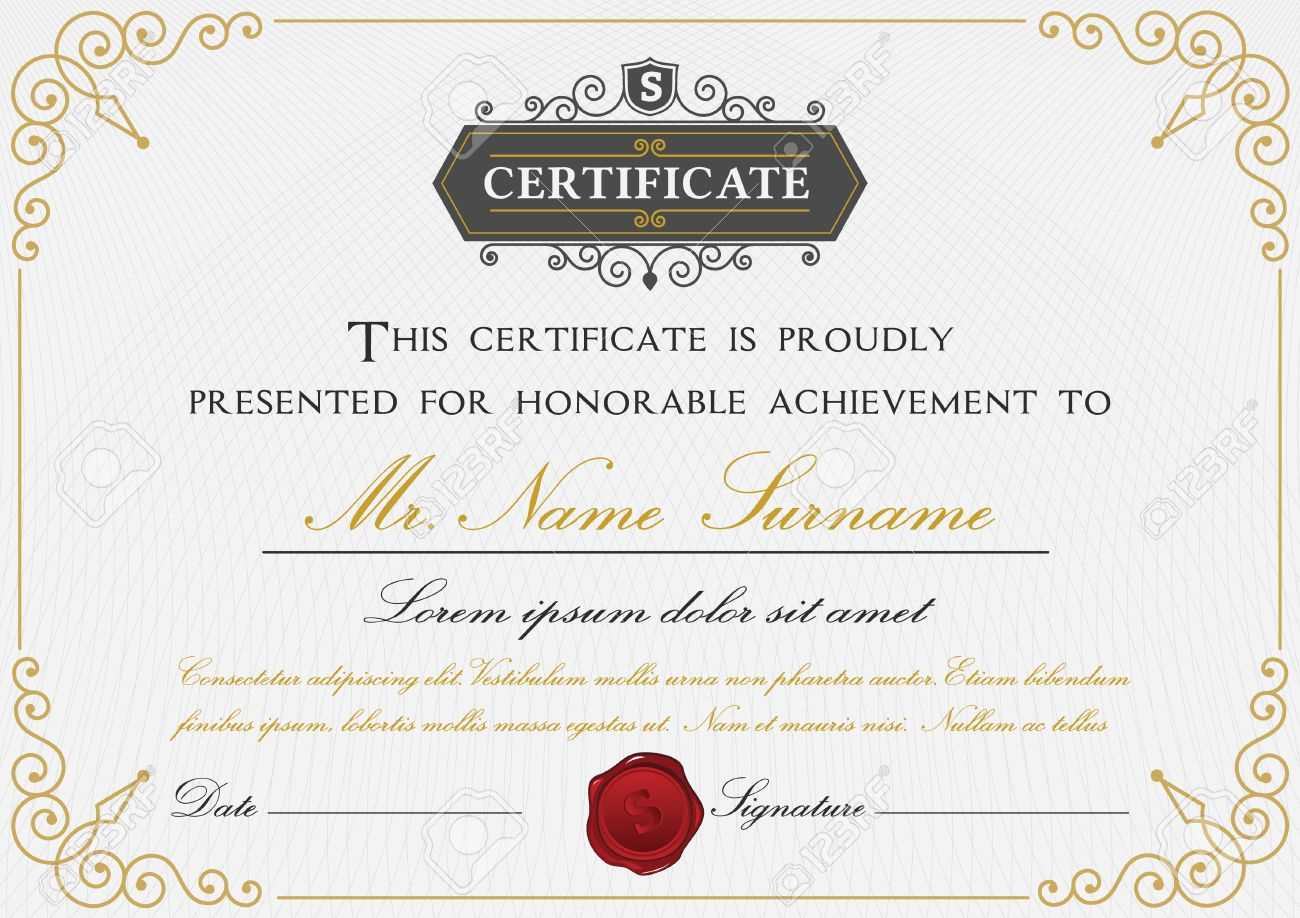 Elegant Certificate Template Design With Border, Sealing Wax.. Throughout Certificate Template Size