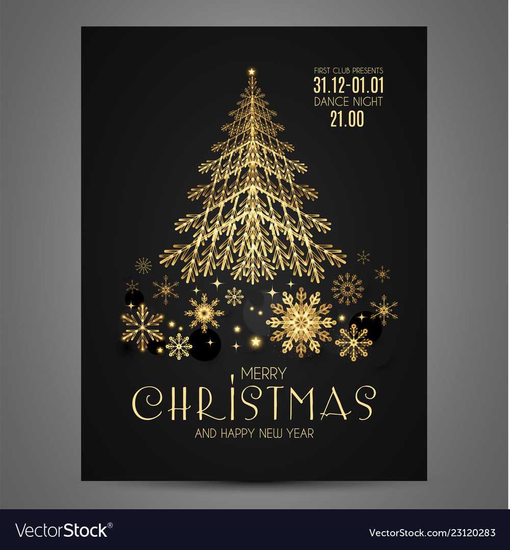 Elegant Christmas Card Template With Gold Fir Tree With Regard To Adobe Illustrator Christmas Card Template