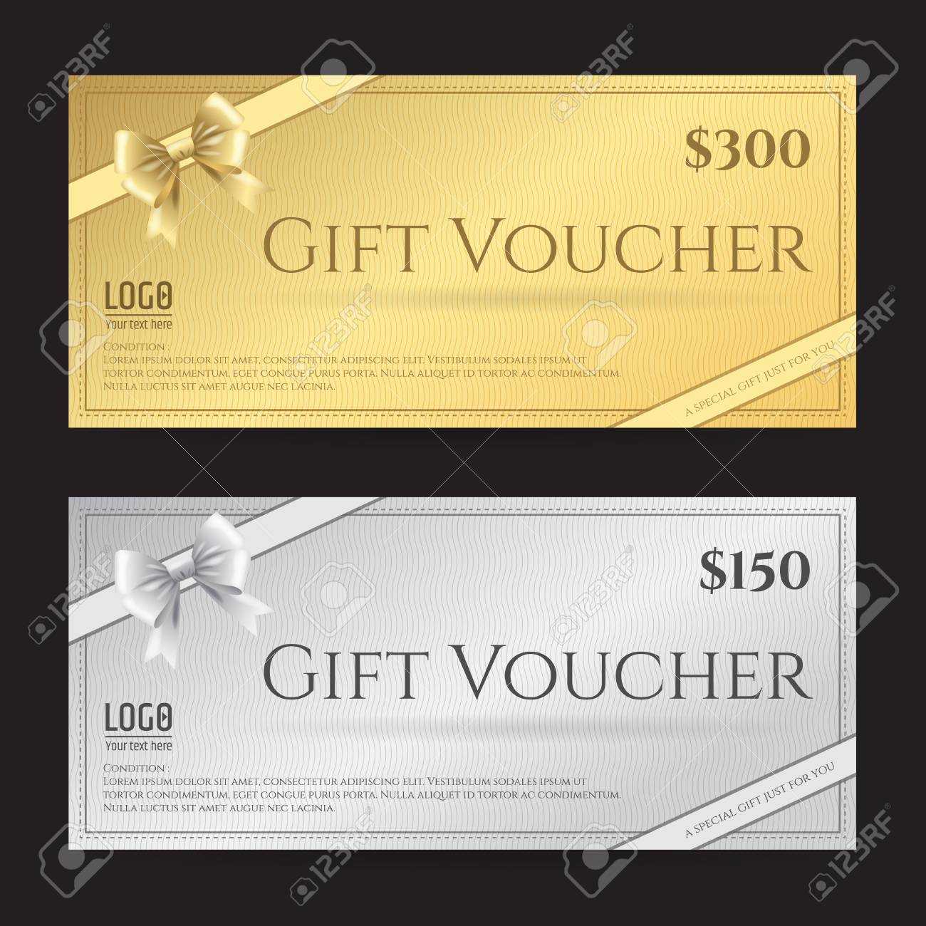 Elegant Gift Card Or Gift Voucher Template With Shiny Gold And.. For Elegant Gift Certificate Template