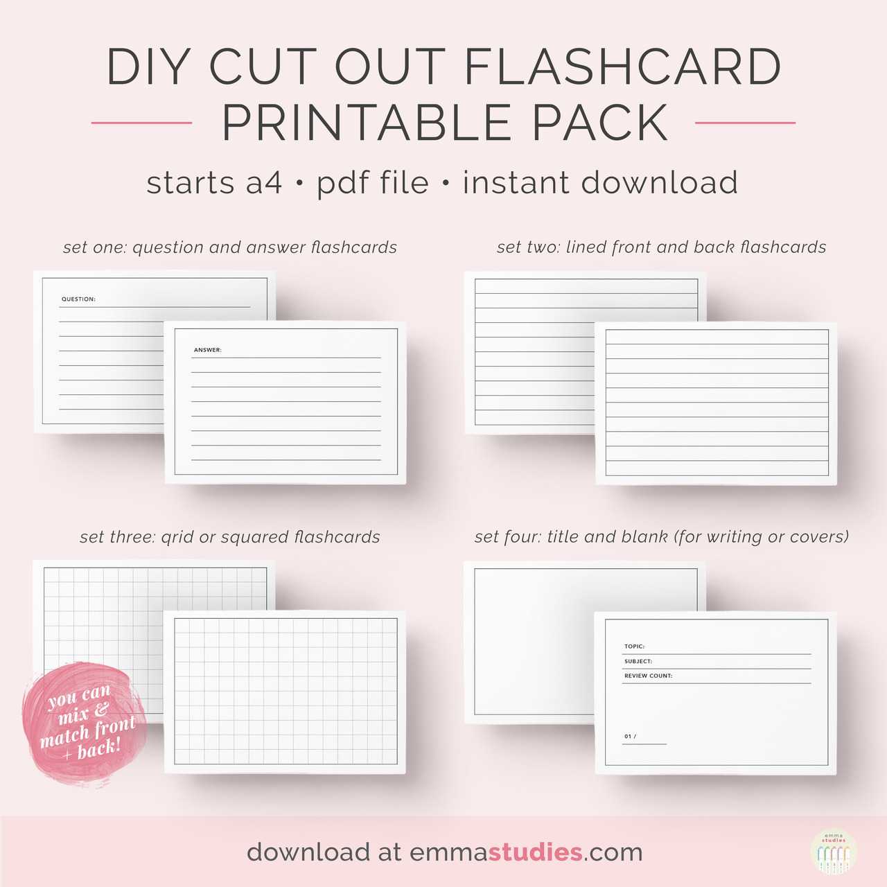 Emma's Studyblr — Free Diy Flashcards Printable Pack I've With Regard To Free Printable Flash Cards Template