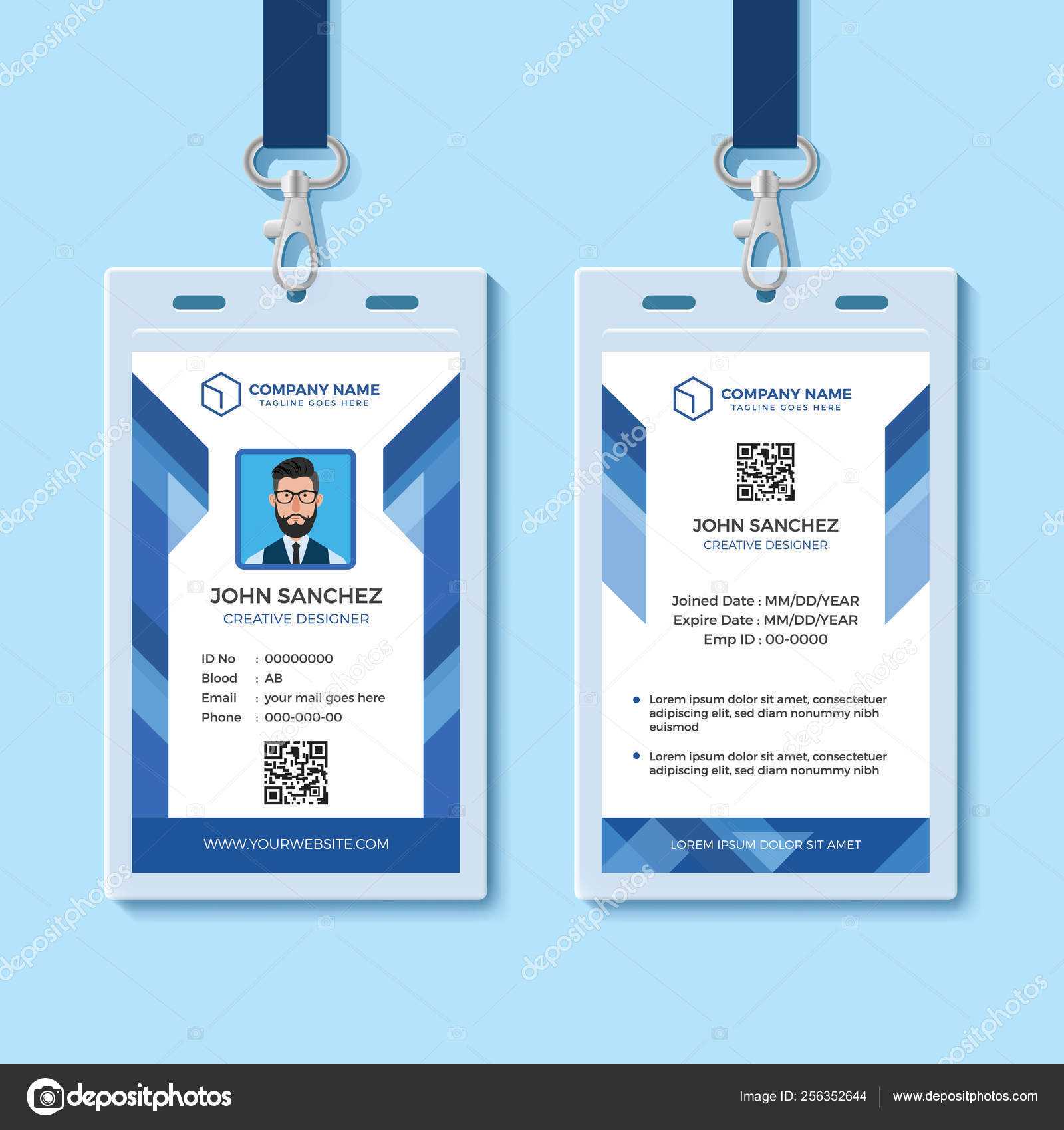 Employee Id Card Design Template | Blue Employee Id Card For Work Id Card Template
