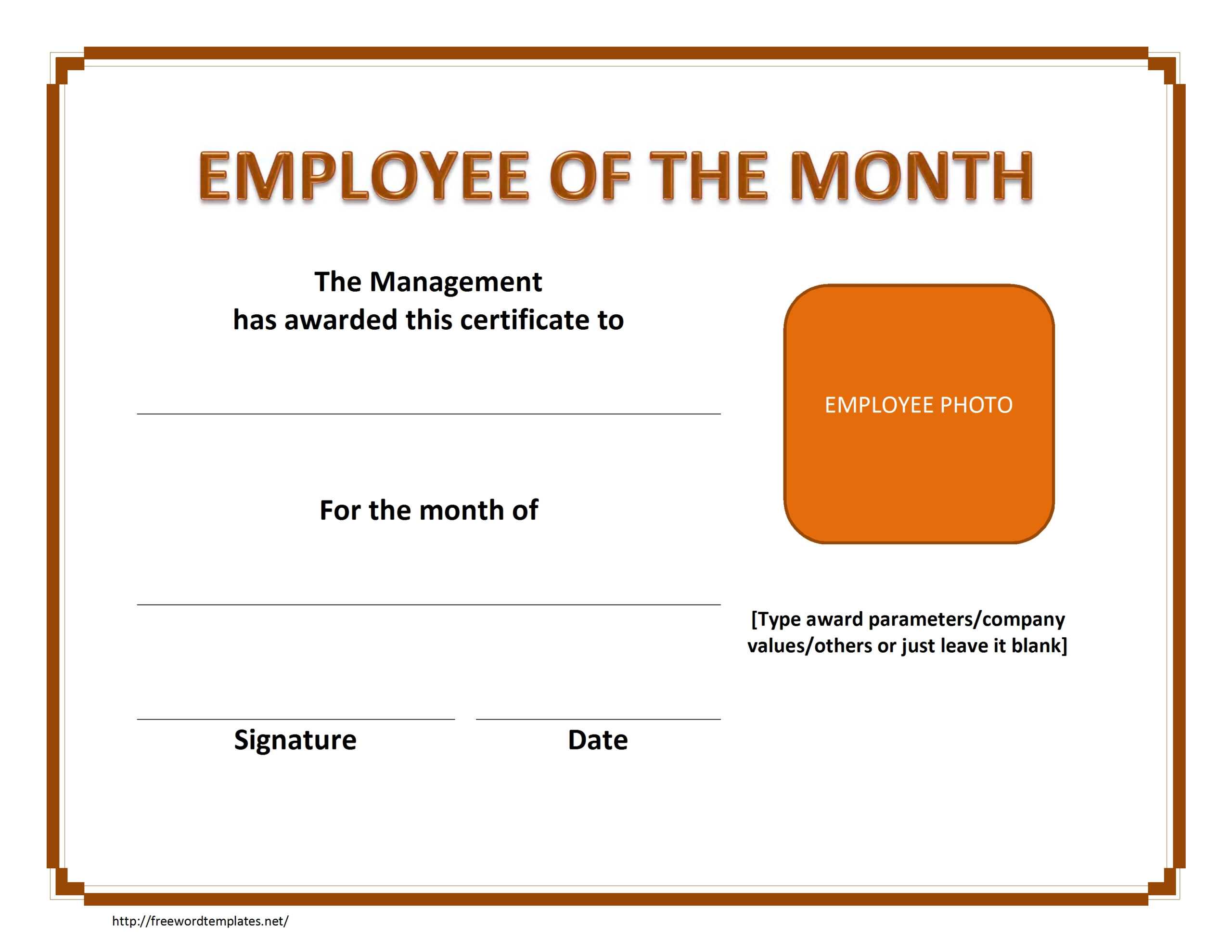 Employee Of The Month Template | E Commercewordpress Regarding Employee Of The Month Certificate Template With Picture