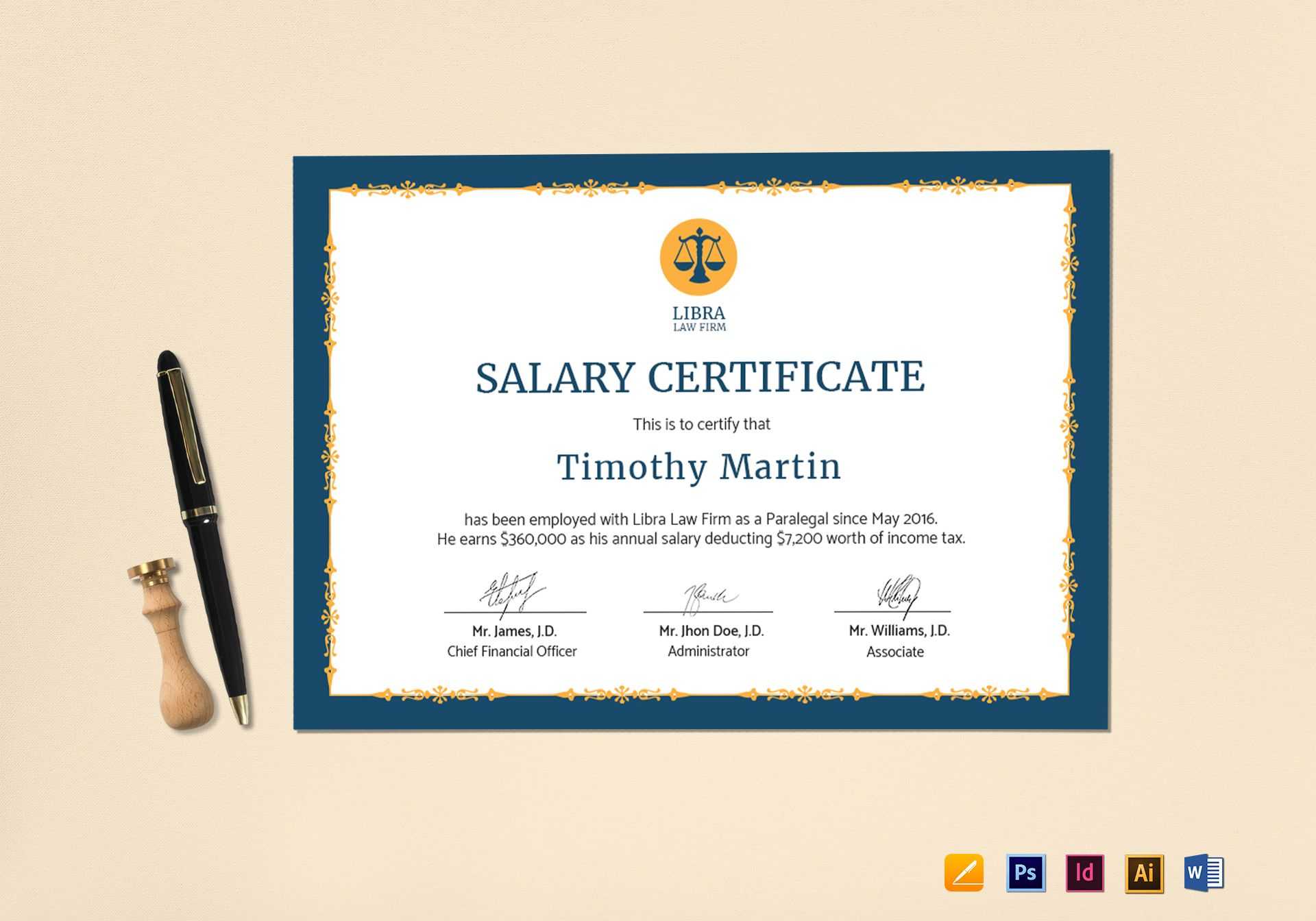 Employee Salary Certificate Template Inside Indesign Certificate Template